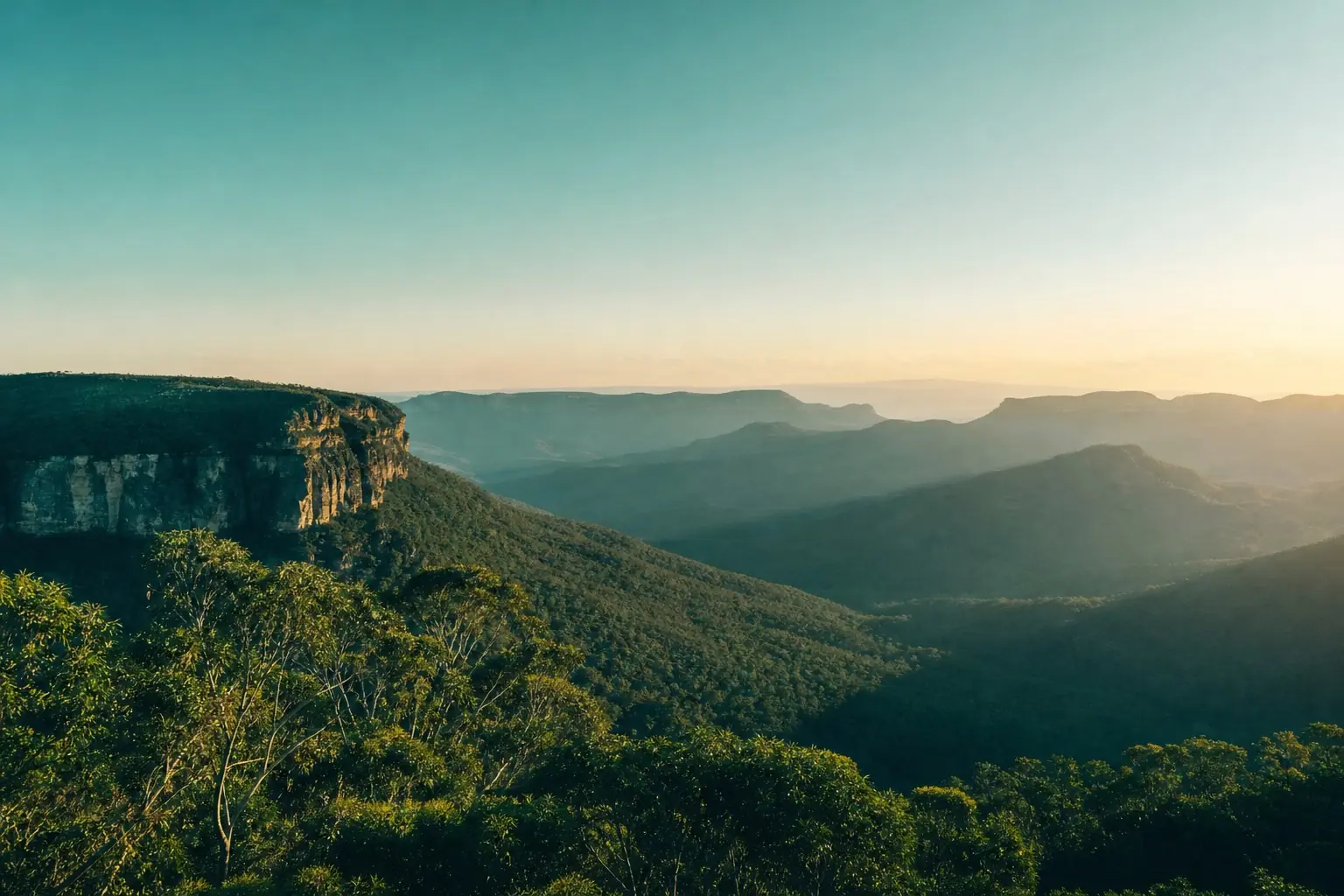 Blue Mountains ridges at golden hour